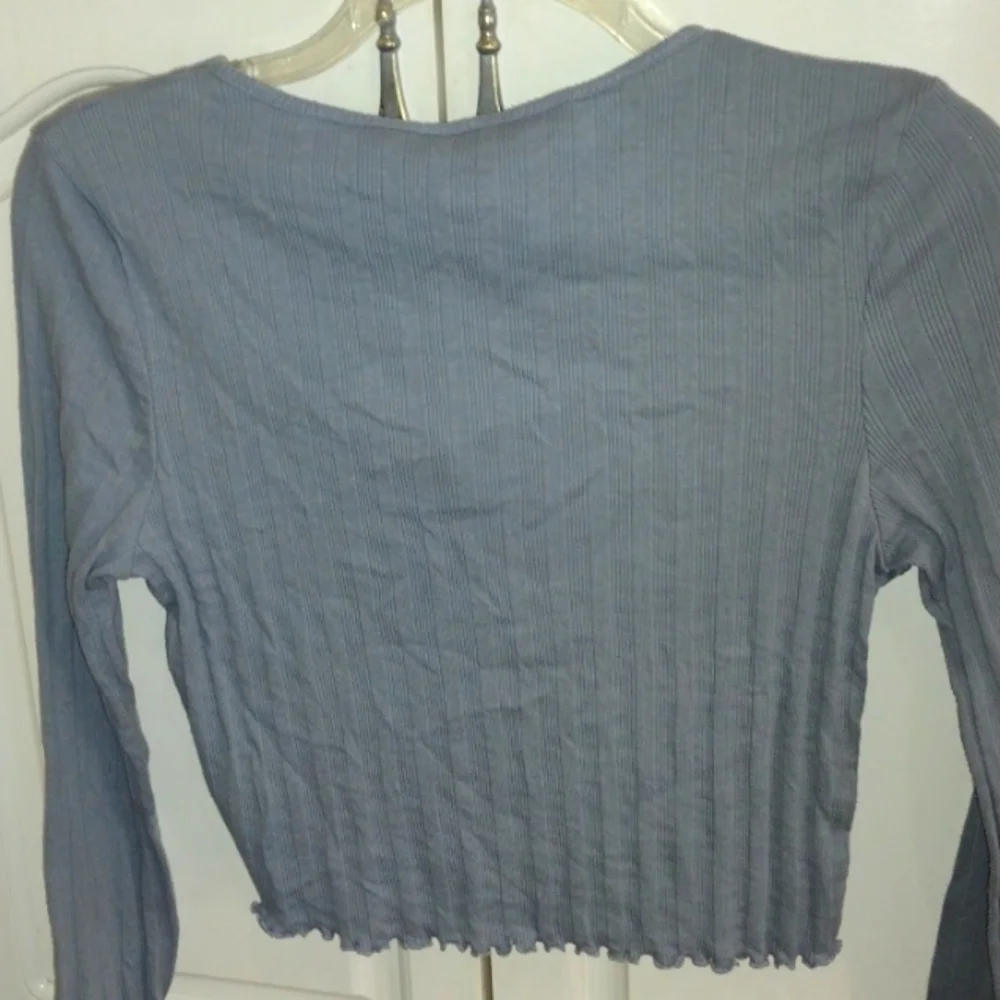 NWT TOP SHOP Blue Henley Long Sleeve Ribbed slight Crop Top Women's Size 10 - Picture 5 of 6